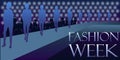 Fashion week illustration, spotlights, catwalk, models on the podium